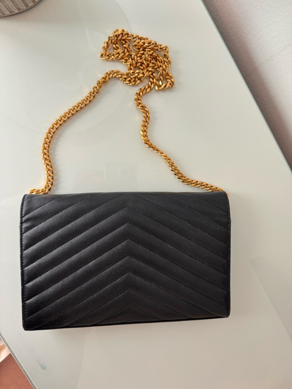 Saint Laurent Black Quilted Leather Chain Crossbody with Gold Hardware - Picture 2 of 4